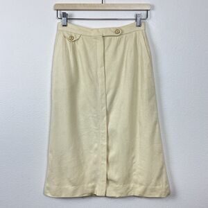 Vintage Skirt Womens Ten A Line Midi Wool 70s Modest Minimal Gold Crest Buttons